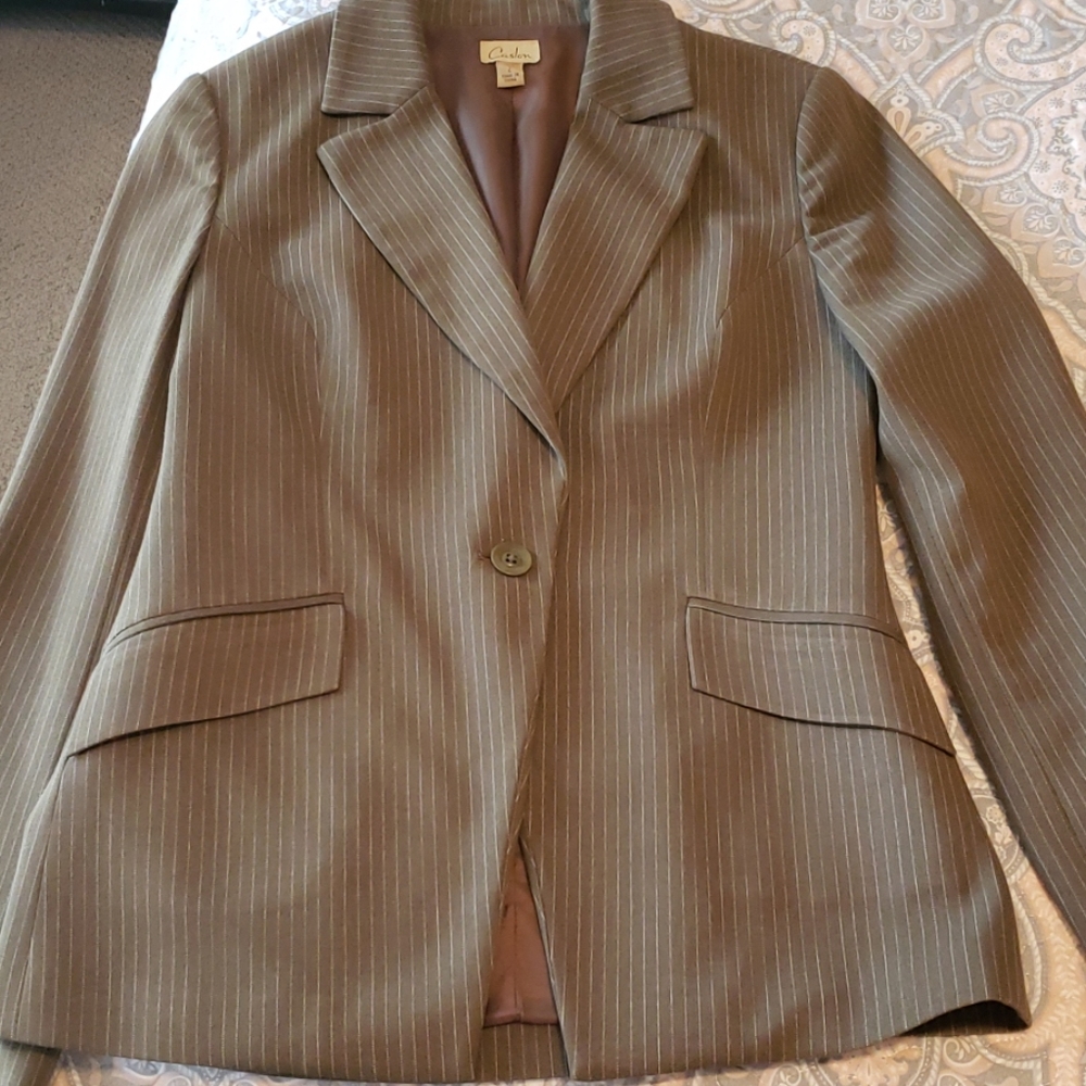 Three piece striped Caslon suit